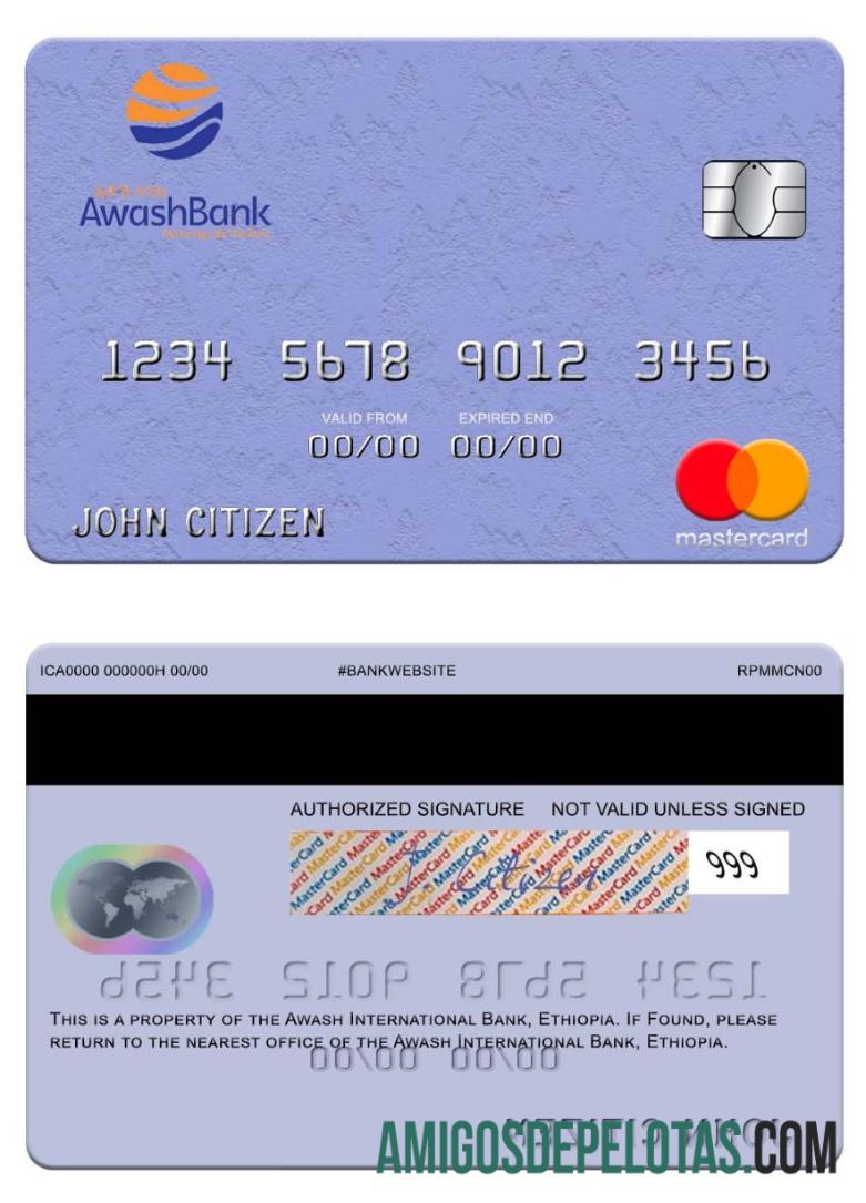 Etiópia Awash International Bank Mastercard amostra